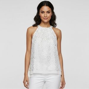 NWT Diane Von Furstenberg Silk chiffon White Silver Foil Blouse Size 0